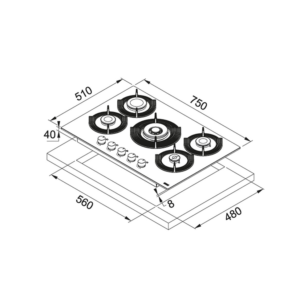 FRANKE FHSM7554GDCOAE - Franke FHSM 755 4G DC OA E Piano cottura a gas