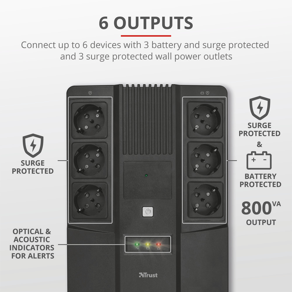 TRUST 23326 - UPS Maxxon 800VA con 6 uscite