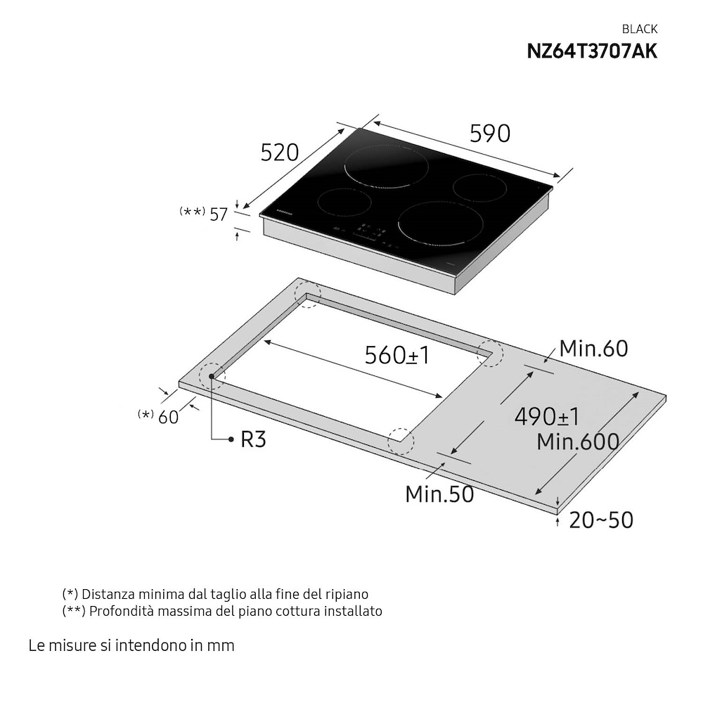 SAMSUNG NZ64T3707AKET - NZ64T3707AKET 0529917 P.COTT.INDUZ.60CM 4ZONE TOUCH VETROCER.NERO