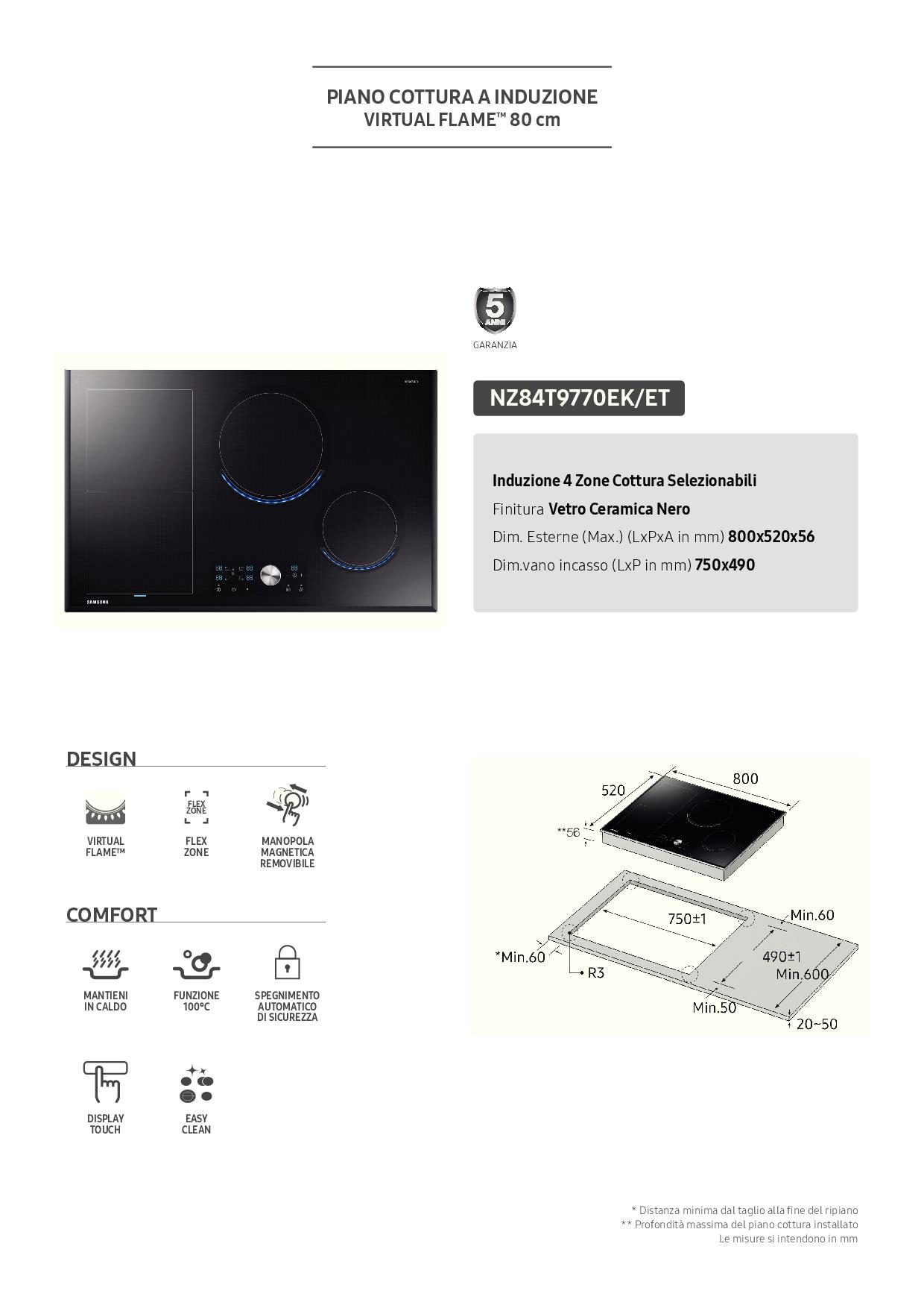 SAMSUNG NZ64T3707AKET - NZ64T3707AKET 0529917 P.COTT.INDUZ.60CM 4ZONE TOUCH VETROCER.NERO