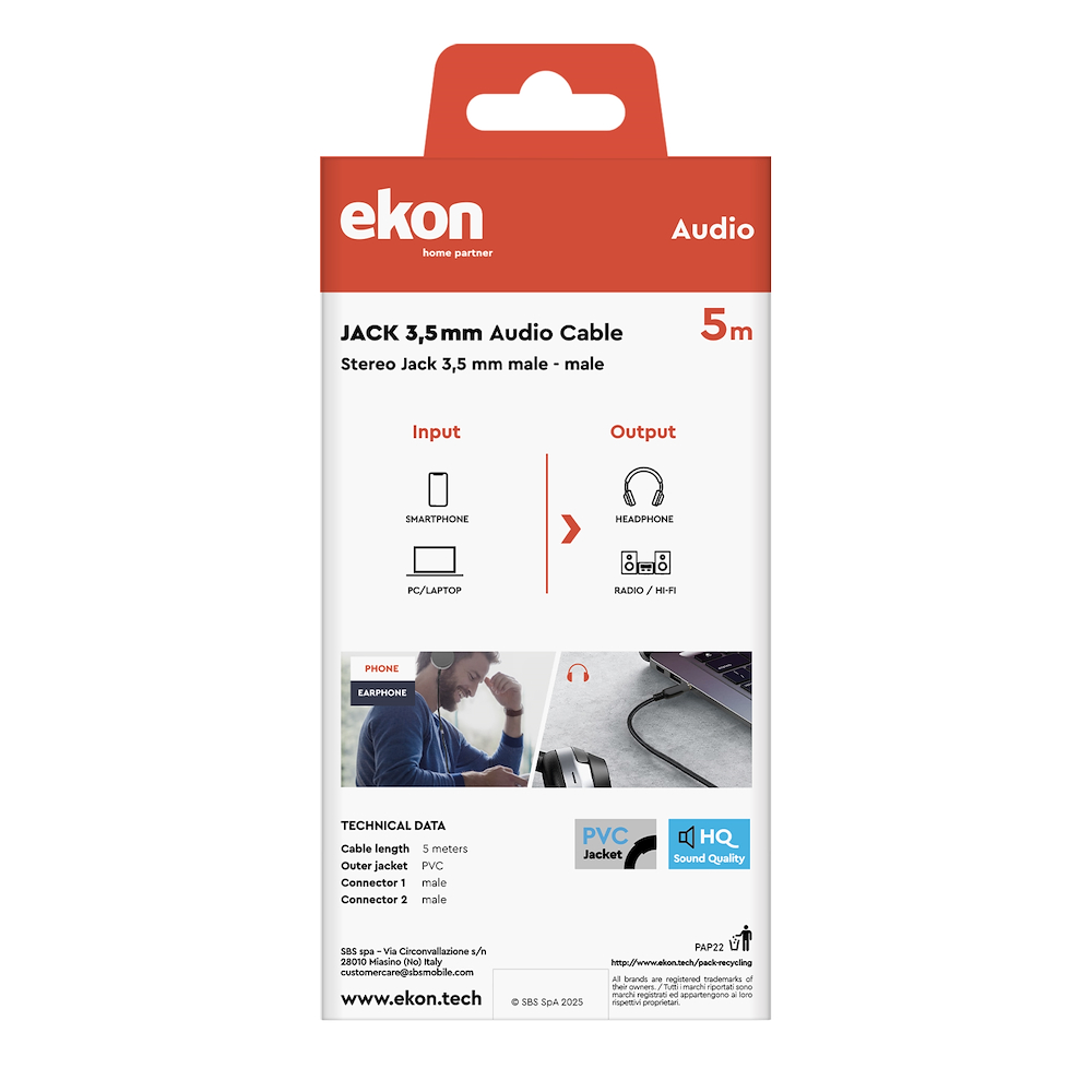 EKON ECAJACK50MMK - Cavo Audio 3,5mm 5 m