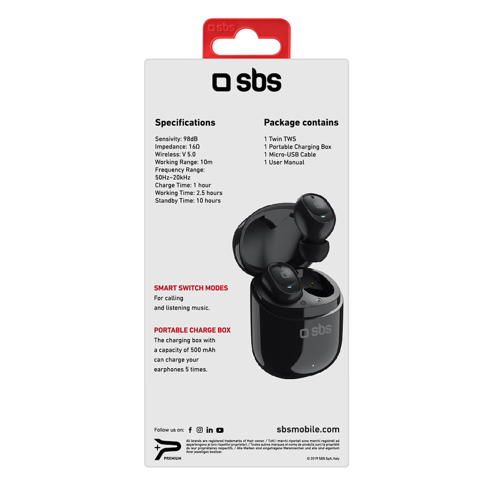 SBS TEEARTWSBT490K - TWS BT490 Mini Bluetooth In-Ear-Kopfhörer Schwarz