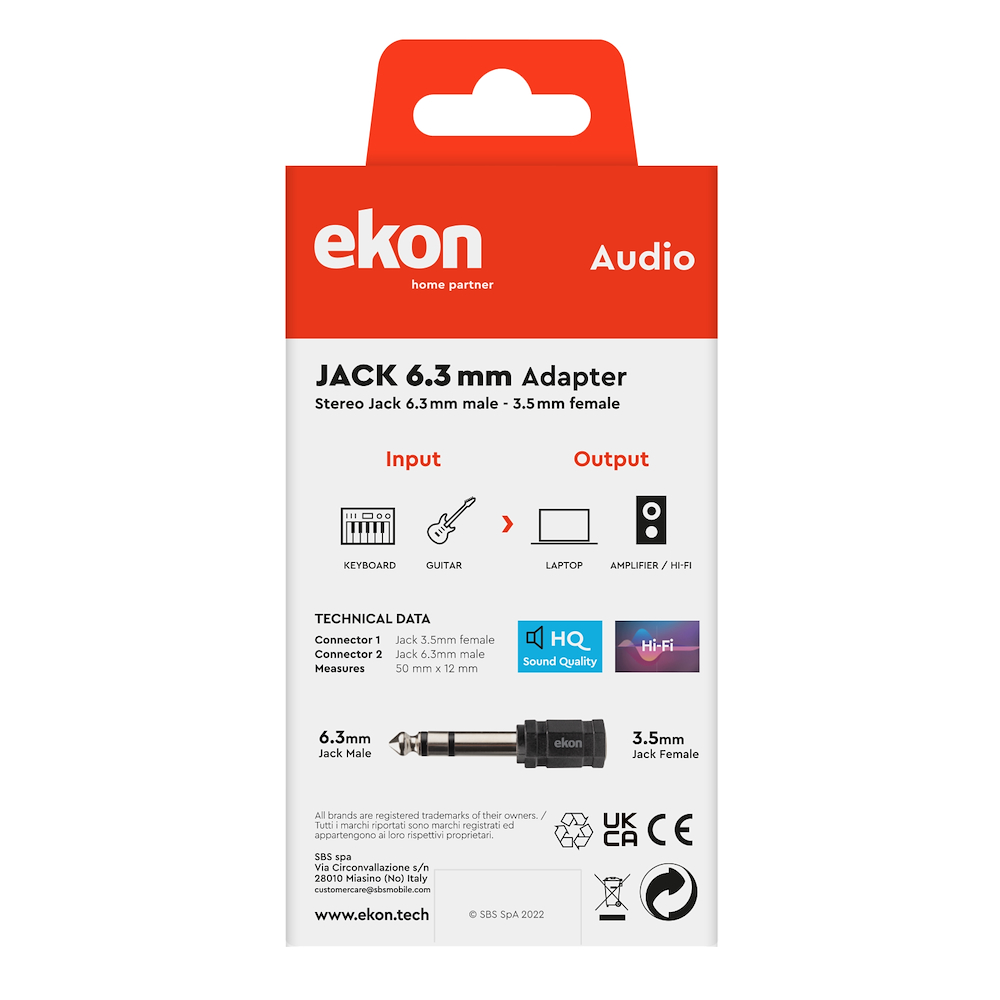 EKON ECAJACKAD35F63M - Adattatore audio 3,5 mm a 6,3 mm