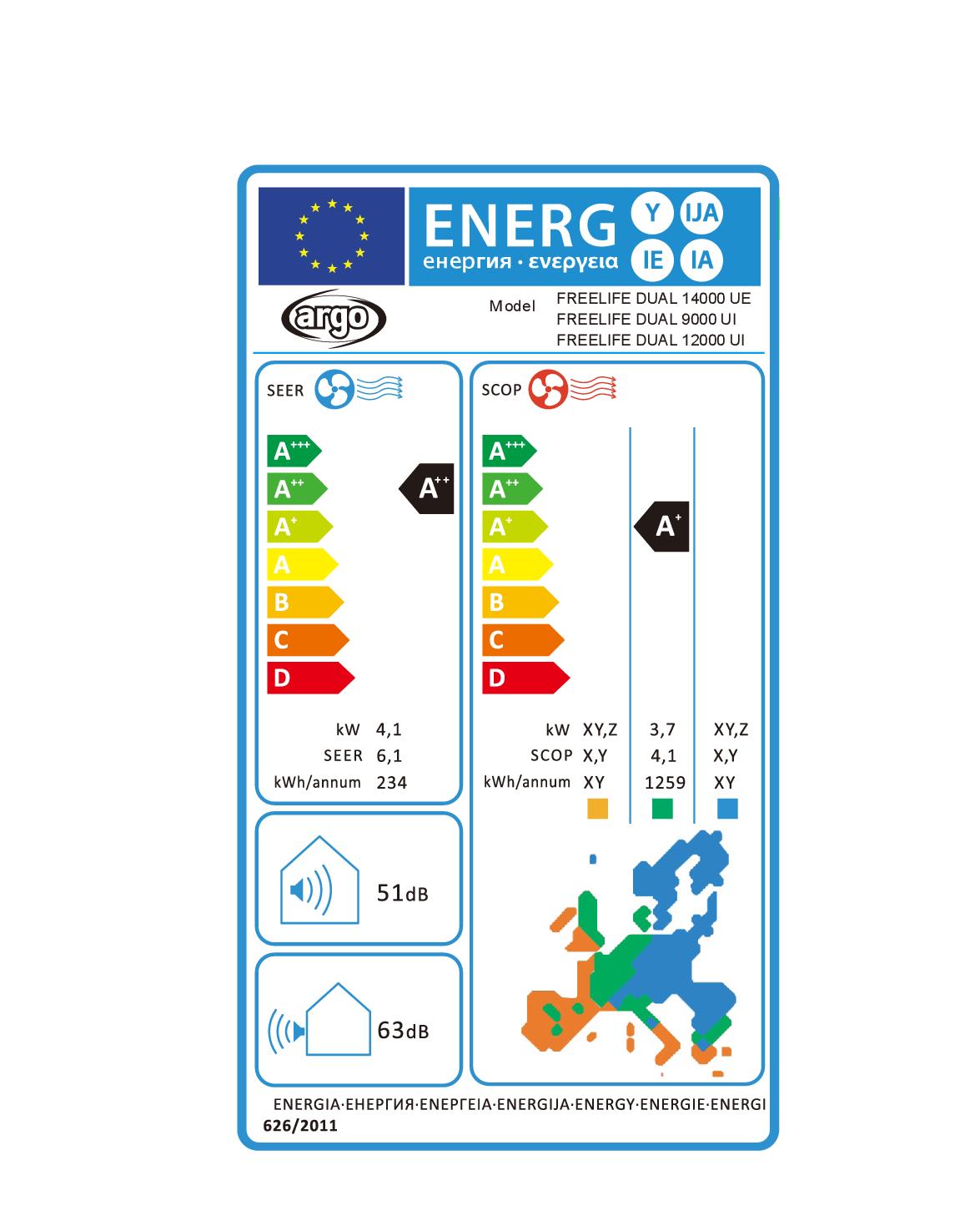 ARGO FREELIFEDUAL14000 - FREELIFEDUAL14000 0676242 mitD.DUAL 2.6+3.5KW INVERT CL.A++/A+ FREELIFE WIFI
