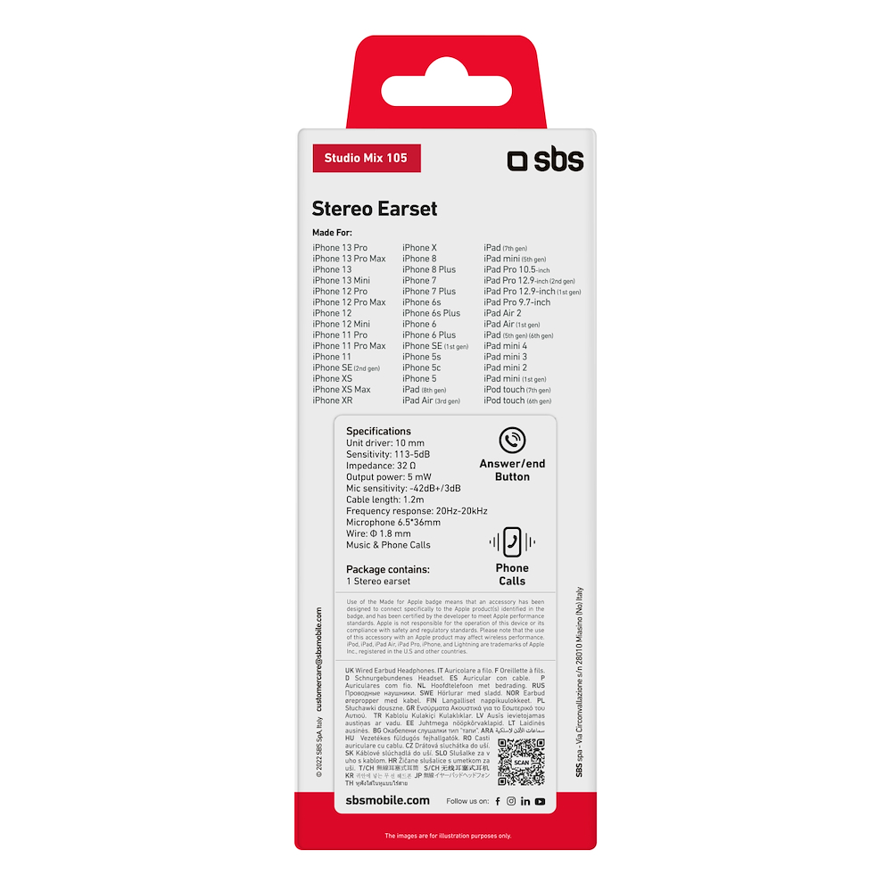 SBS TEEARLIGHAPW - Auricolare Semi In-Ear Lightning Bianco