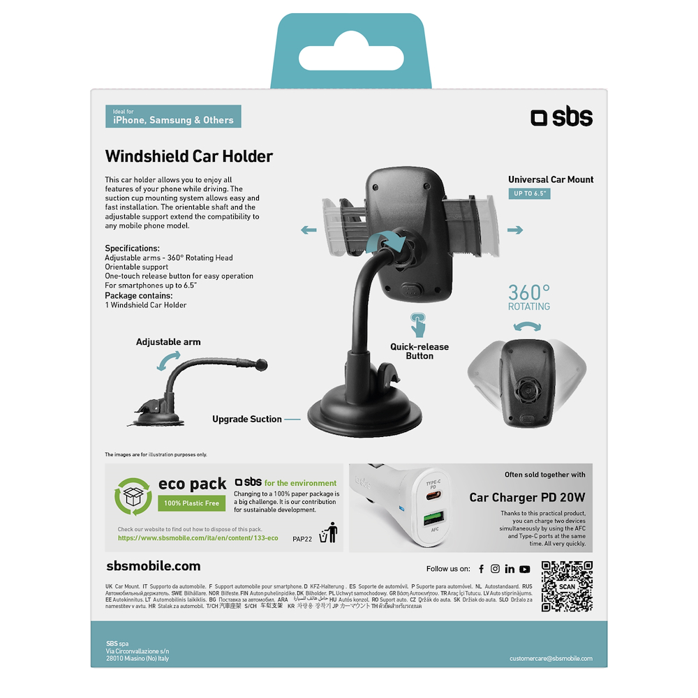 SBS TE0UCH20W - Supporto auto con attacco ventosa