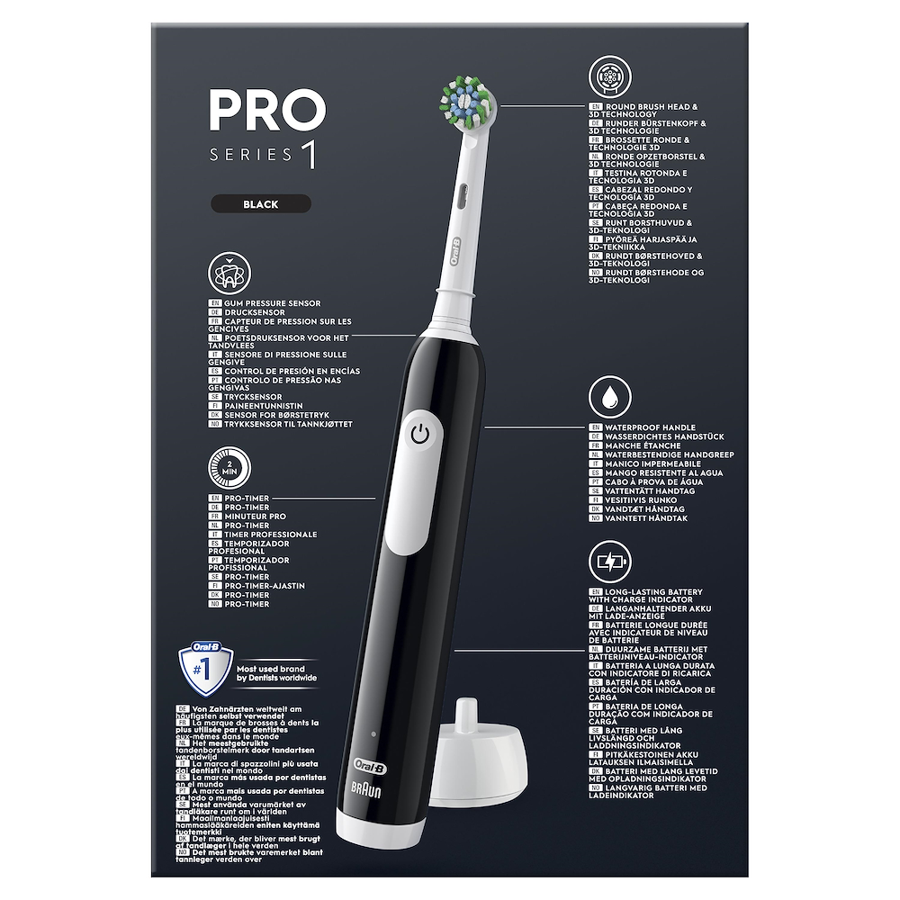ORAL-B PRO1BLACKTRAVELCASE - Oral-B Pro 1 Spazzolino Elettrico Nero con Custodia da Viaggio ORAL-B PRO1BLACKTRAVELCASE - Oral-B Pro 1 Spazzolino Elettrico Nero con Custodia da Viaggio
