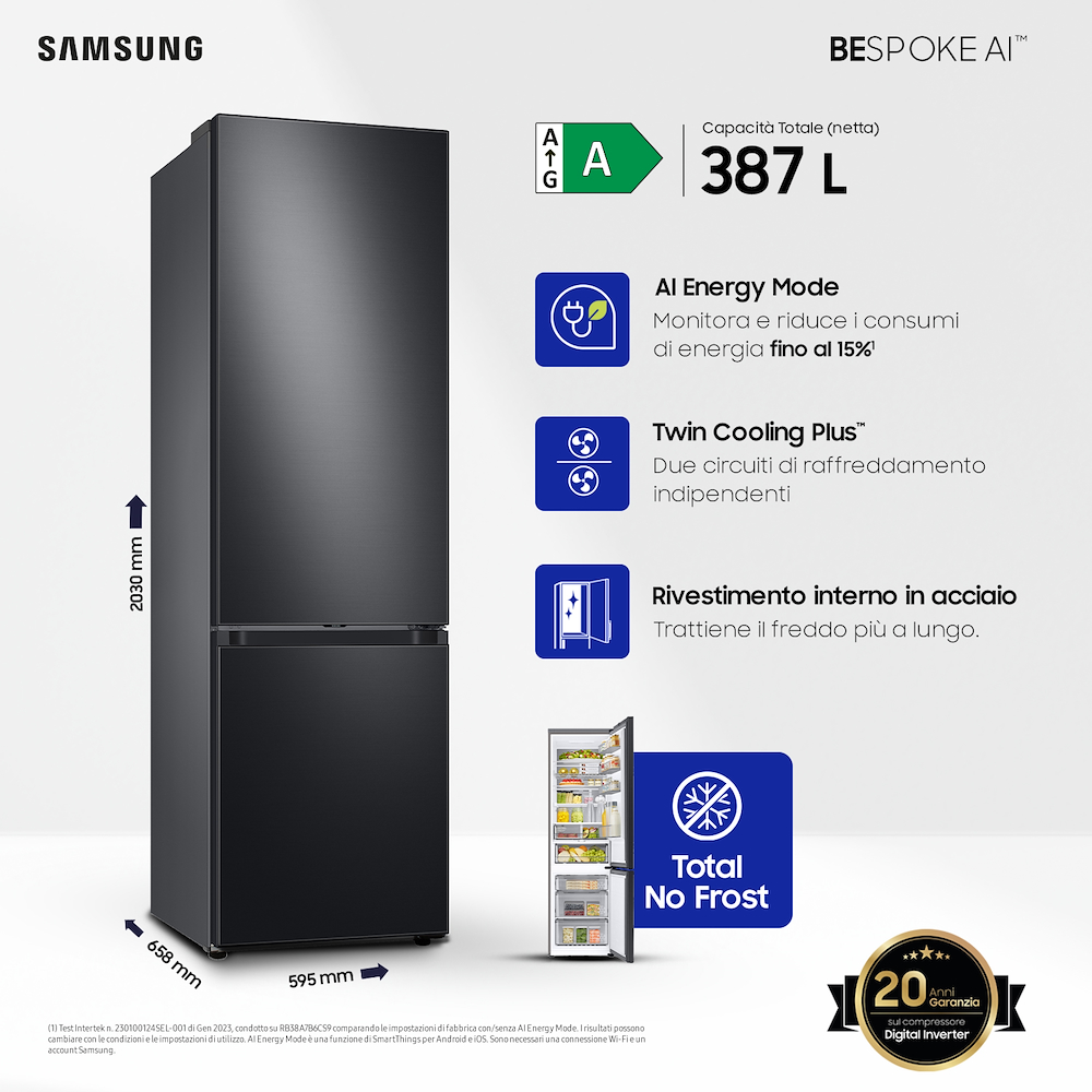 SAMSUNG RB38C7B6AB1 - Frigorifero Combinato Classe A Bespoke