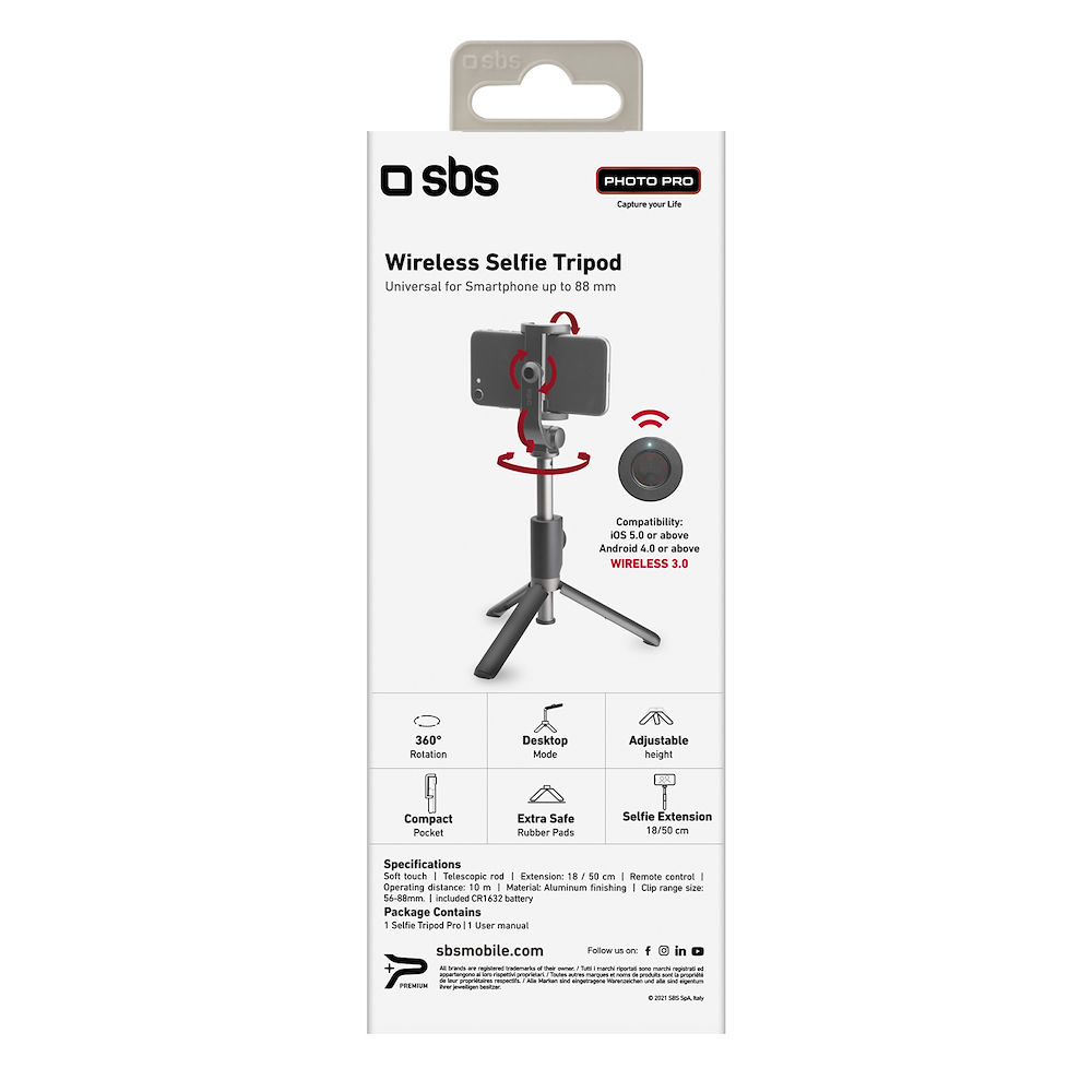 SBS TESELFIEBTALTRIPODK - Selfie Stick Stativ kabellos für Smartphone