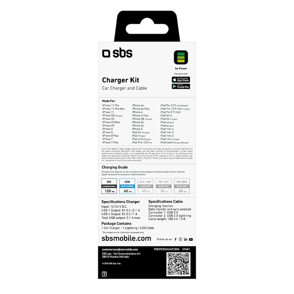 SBS TEKITCR2ULH2189A - Auto Ladegerät 2USB mit Kabel