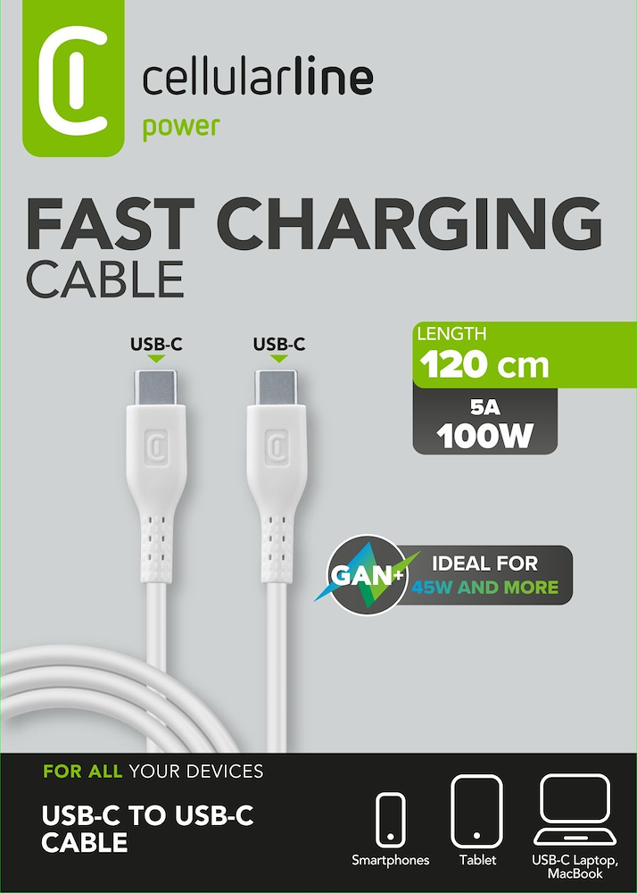 CELLULAR LINE USBDATA100C2C5A1MW - USB-C Kabel 5A 120 cm