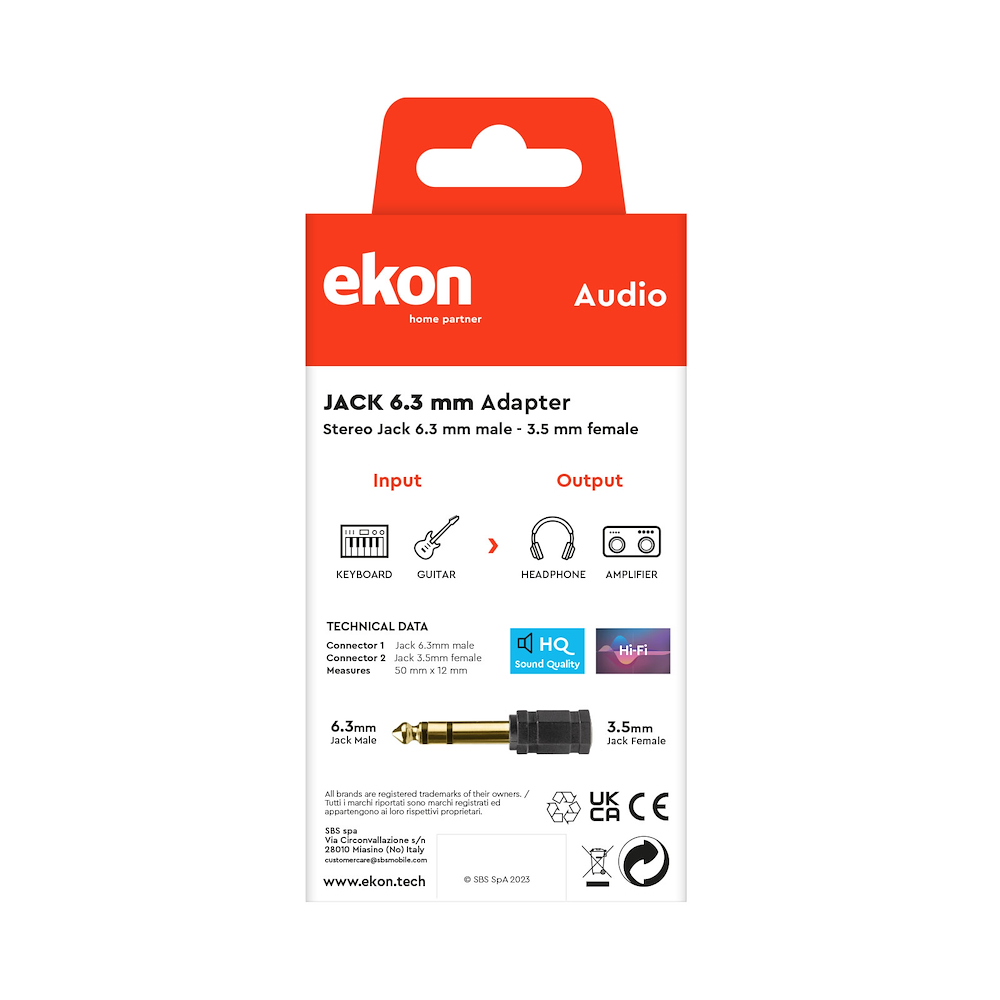 EKON ECAJACKAD35F63MG - Adattatore audio jack 3.5mm a 6.3mm