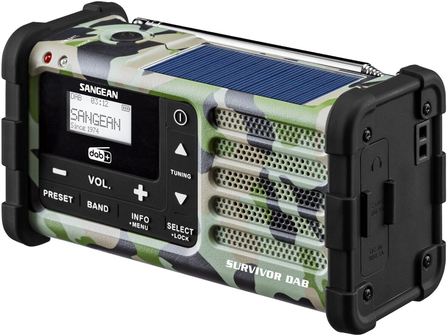 SANGEAN MMR88DAB - MMR-88DAB Camouflage – Tragbares DAB+/FM-Radio mit Solar- und Handkurbelbetrieb