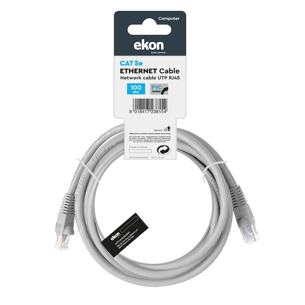 EKON ECITLANX5E20GY - UTP Netzwerkkabel 2m Grau