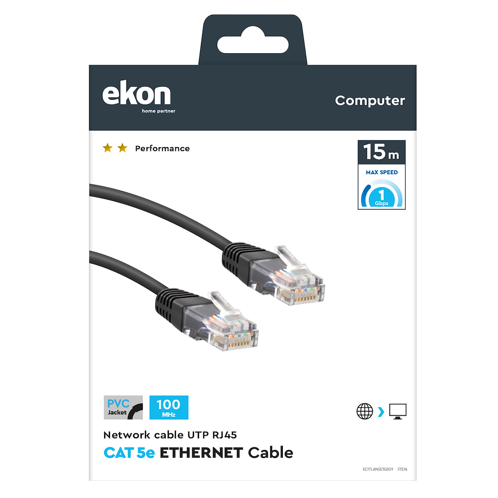 EKON ECITLAN5E150GY - 15m RJ45 LAN Kabel Grau