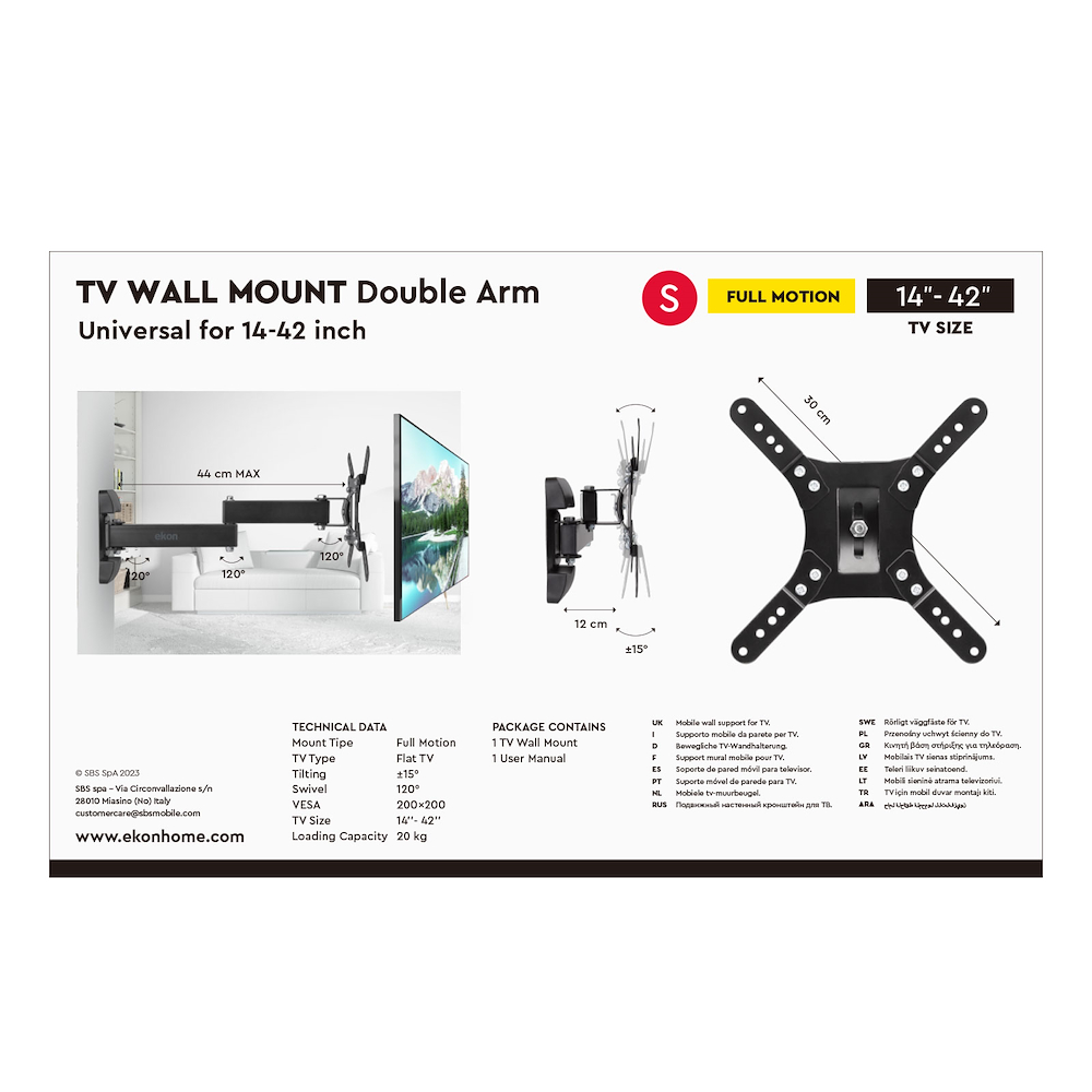 EKON ECTVFMOR42INCH20KG - TV-Halterung 14-42" schwenkbar bis 20kg