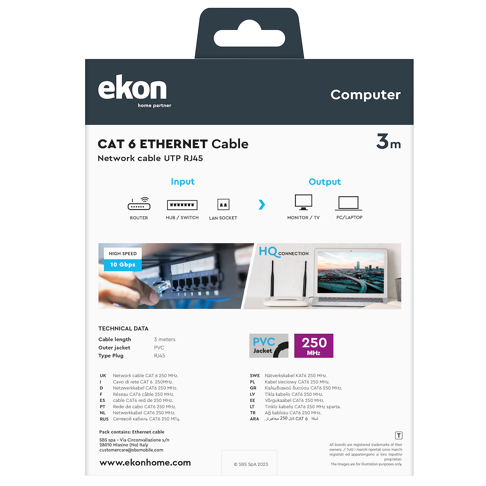 EKON ECITLANC630G - 3 Meter UTP Netzwerkkabel Cat 6 Schwarz