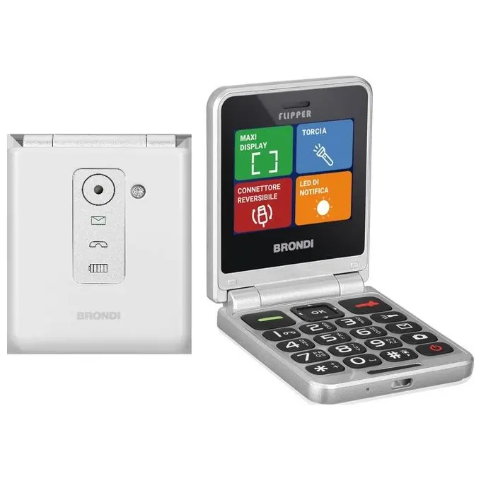 BRONDI FLIPPERWHITEMETAL - Brondi Flipper Cellulare a Conchiglia Bianco