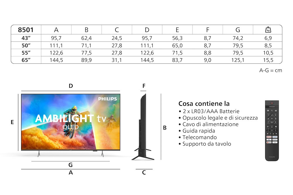 PHILIPS 43PQS8501 0761229 TV QLED 43"UHD 4K DVBT2/S2 SMART TITAN AMBILIGHT