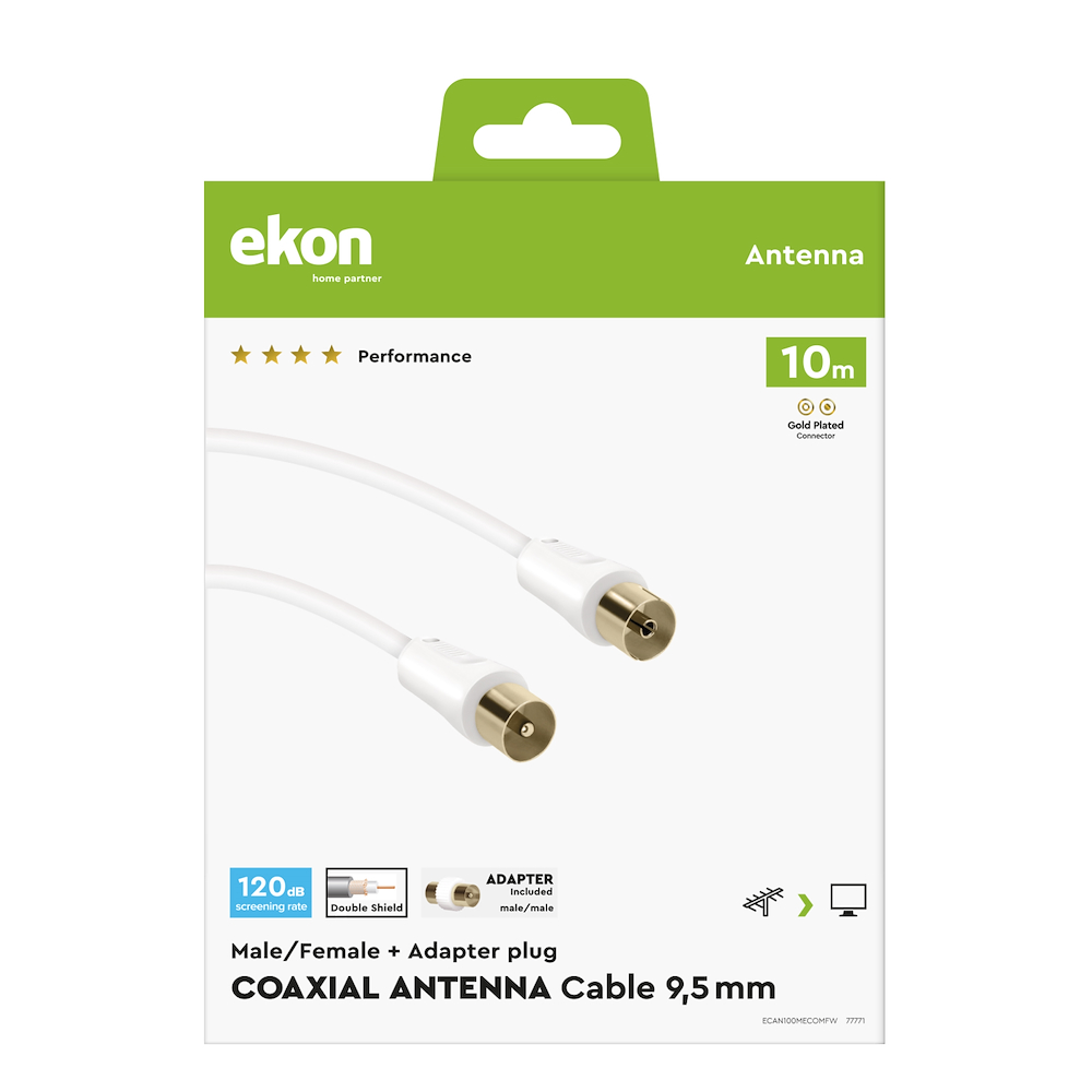 EKON ECAN100MECOMFW - 10m Antennenkabel Gold mit Adapter