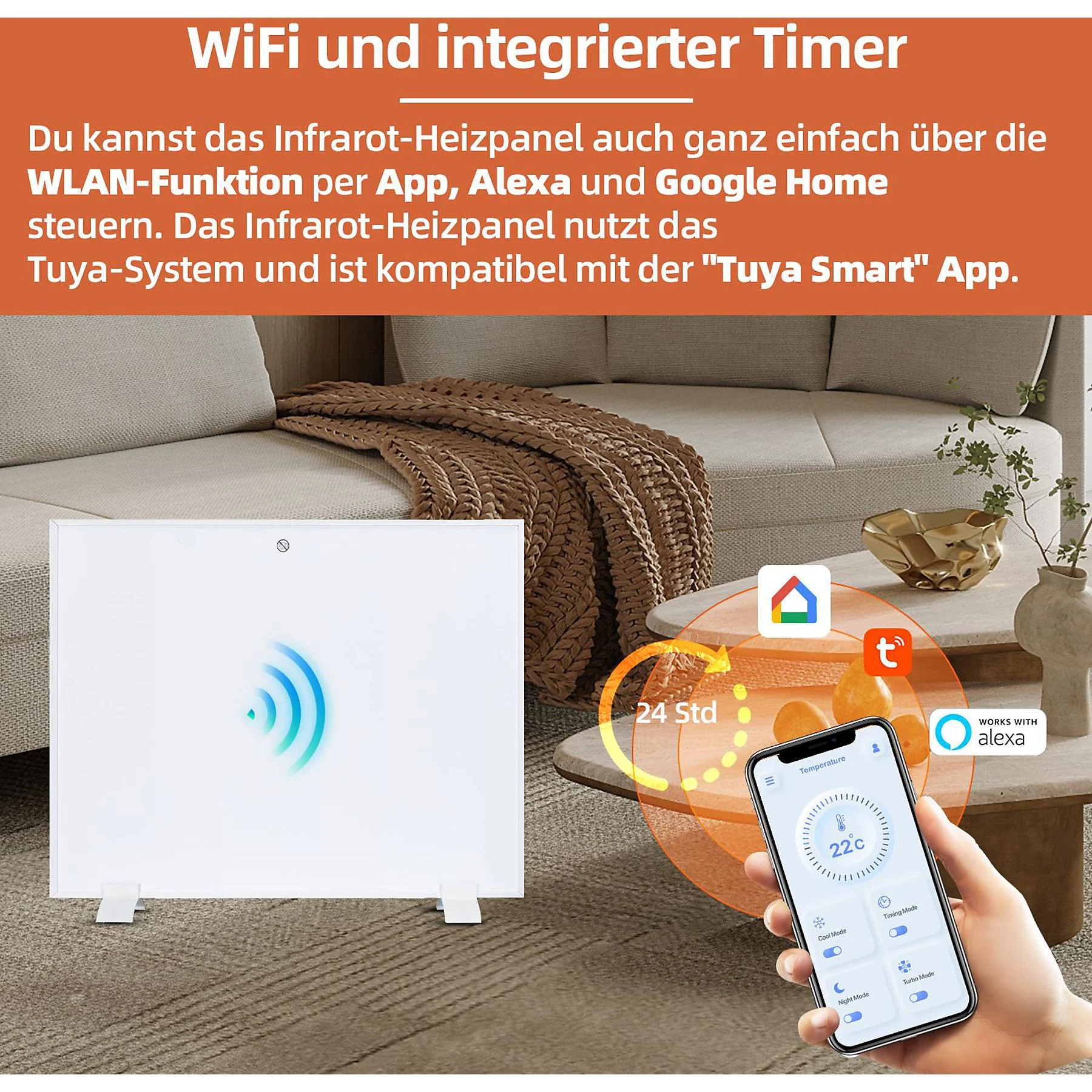 SHX SHXA350 - A350-WiFi Infrarot-Heizpaneel mit WiFi, 350W, bis 7m²