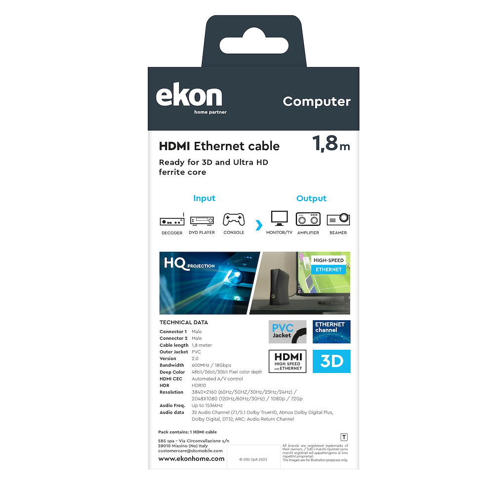 EKON ECITHDMI18MMG - HDMI Kabel 1,8 m Ferrit
