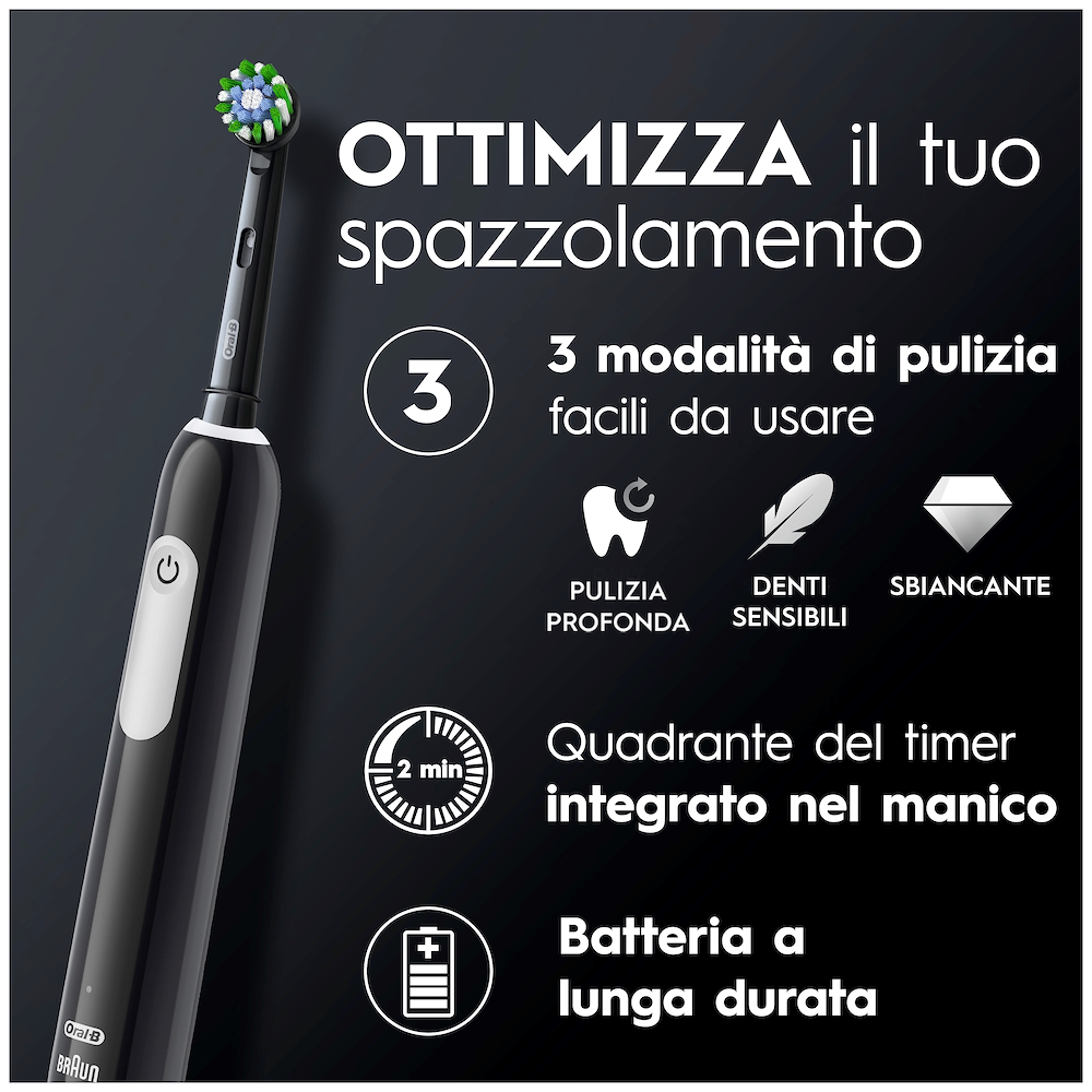 ORAL-B PRO1BLACKTRAVELCASE - Oral-B Pro 1 Spazzolino Elettrico Nero con Custodia da Viaggio ORAL-B PRO1BLACKTRAVELCASE - Oral-B Pro 1 Spazzolino Elettrico Nero con Custodia da Viaggio