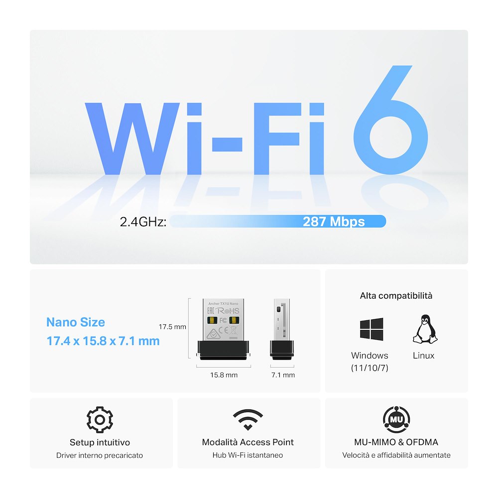 TP-LINK ARCHERTX1UNANO - USB Adapter Wi-Fi 6