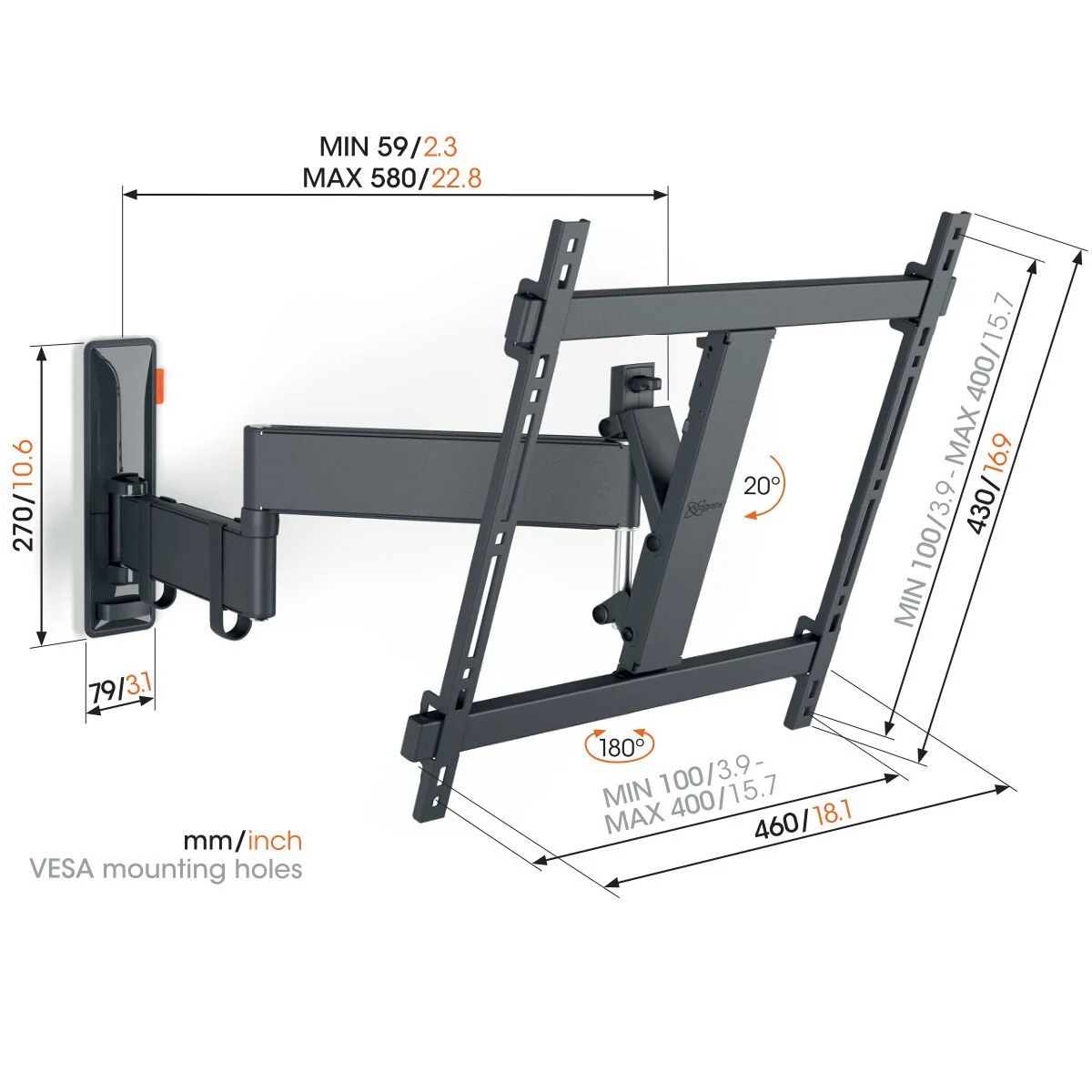 VOGEL'S TVM3443BLACK - Vogel's TVM 3443 – Supporto TV da Parete Full-Motion