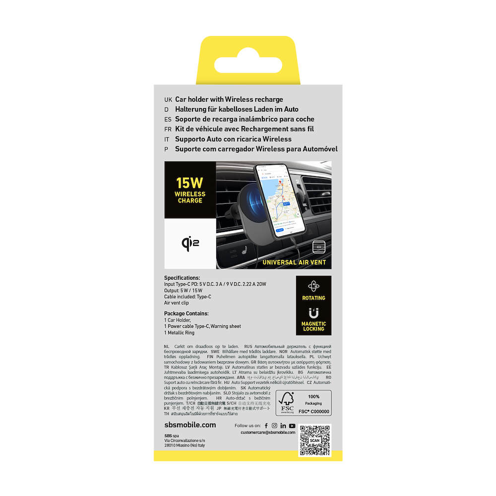 SBS TESUPPVENTWIRQI215W - Supporto Auto iPhone con Ricarica