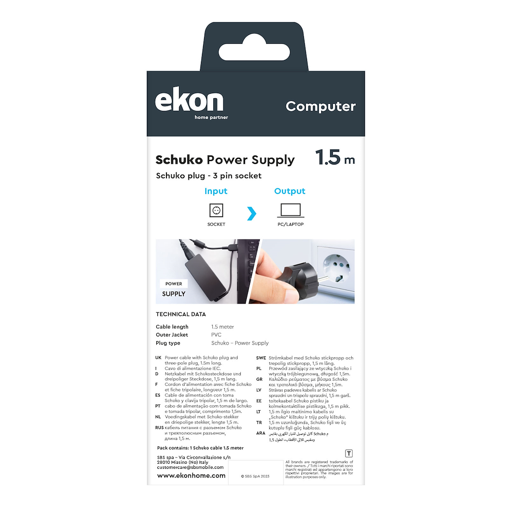 EKON ECITSCHUKO15K - Schuko-Stromkabel 1,5 m