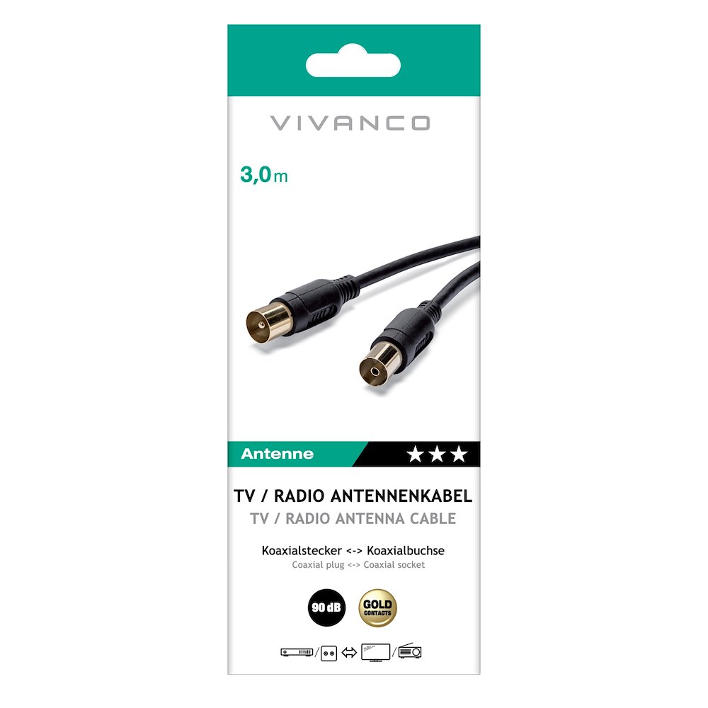 VIVANCO VVACABMF300K - Cavo Coassiale Antenna 3M