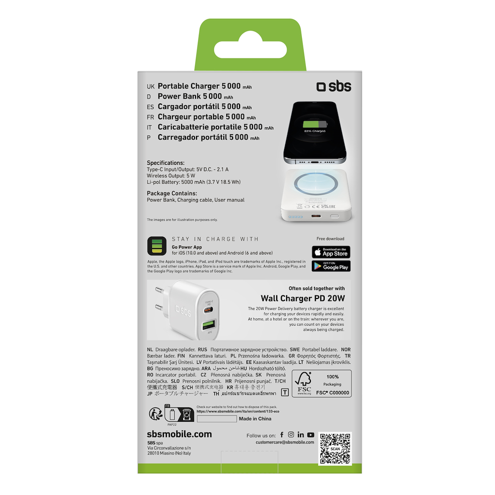 SBS TEBB5000MAG1CW - Power bank magnetico 5000mAh USB-C