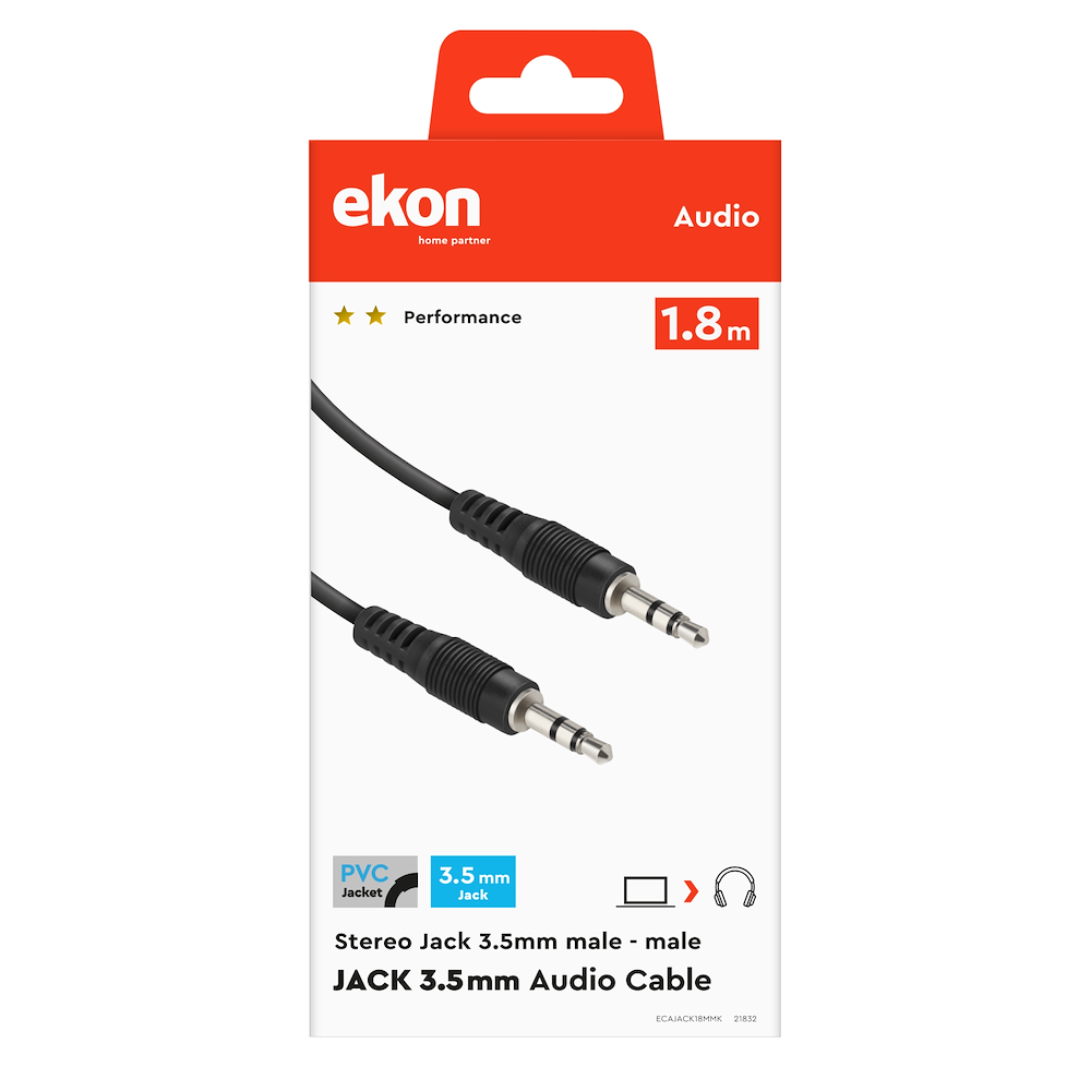 EKON ECAJACK18MMK - Cavo Jack 3.5mm Stereo Maschio 1.8mt
