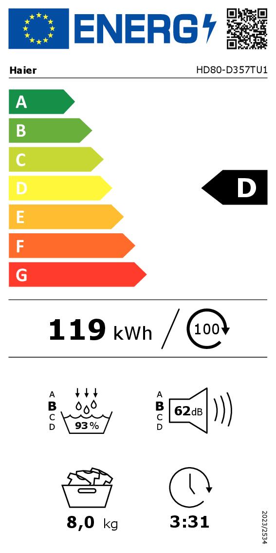 HAIER HD80-D357TU1-IT - Asciugatrice Slim 8kg