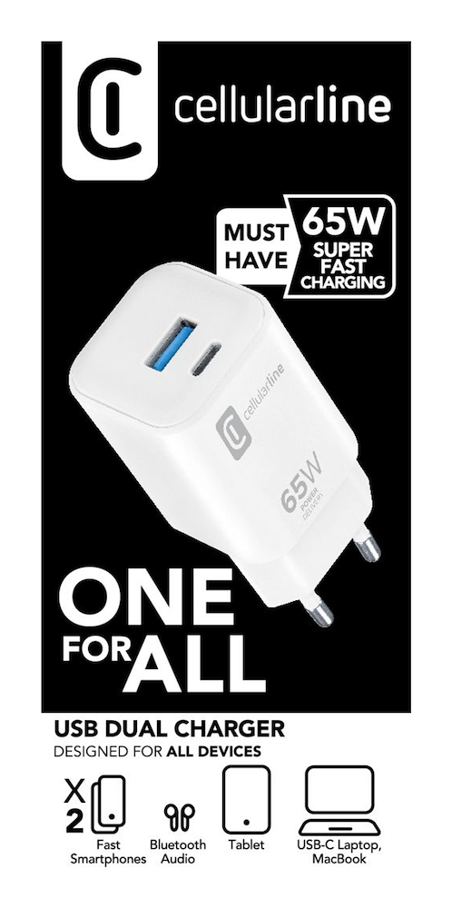 CELLULAR LINE ACHUSBC2PD65WSMLW - Caricatore doppio 65W per dispositivi