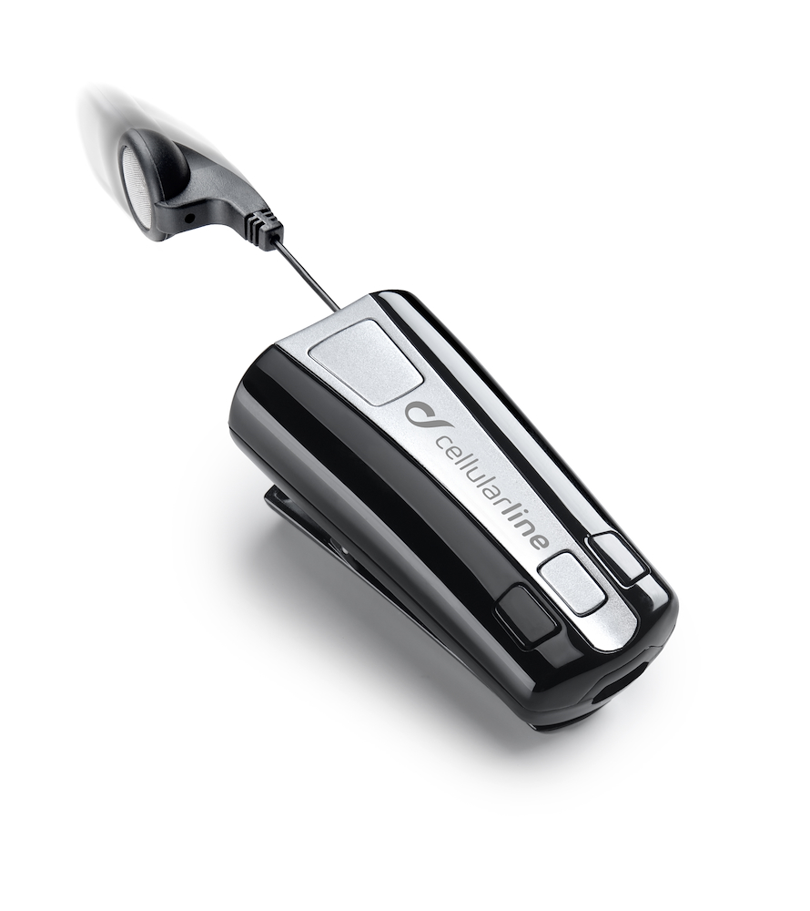 CELLULAR LINE BTCLIPARDP - Auricolare Bluetooth Clip con Cavo Riavvolgibile
