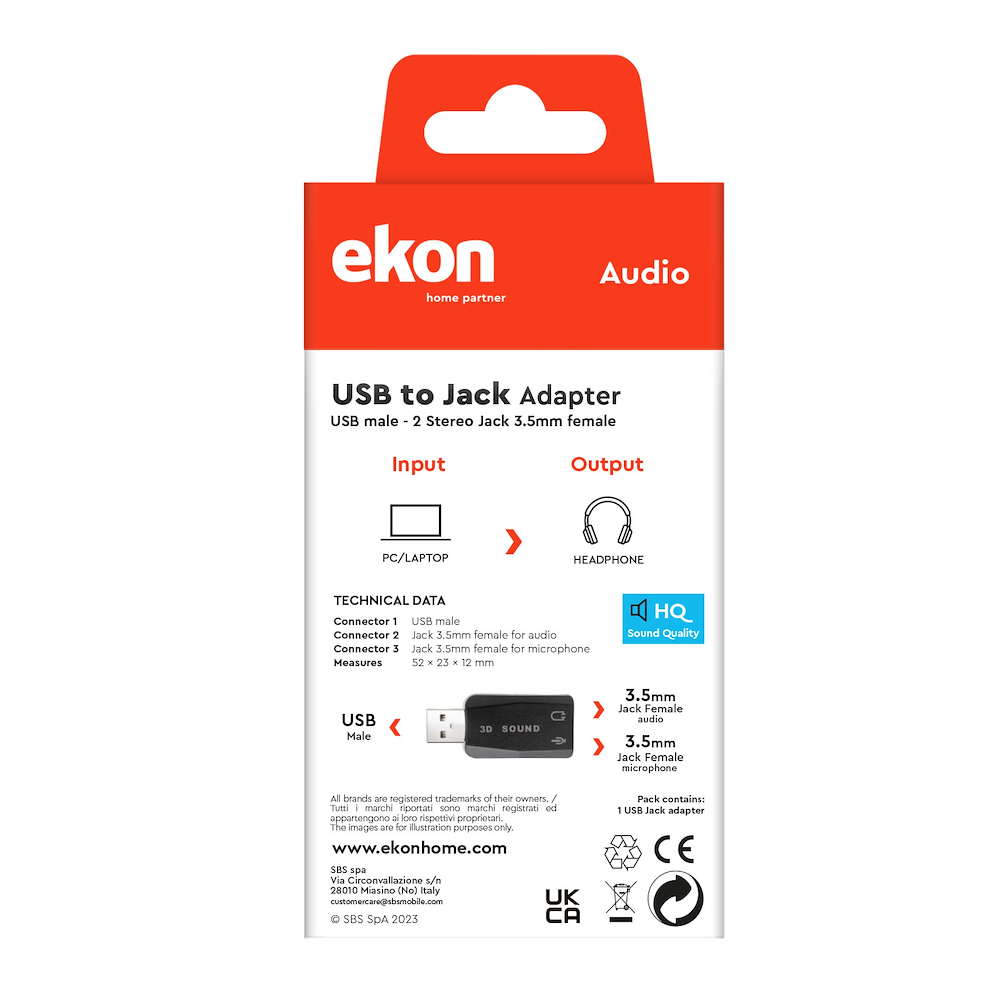 EKON ECAADUSB2JACK35K - Adattatore Audio USB a 2 Jack 3.5 mm