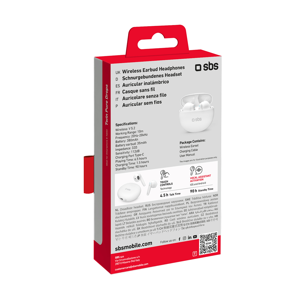 SBS TEEARPURDTWSBTW - Auricolari TWS Pure Drops Bianchi