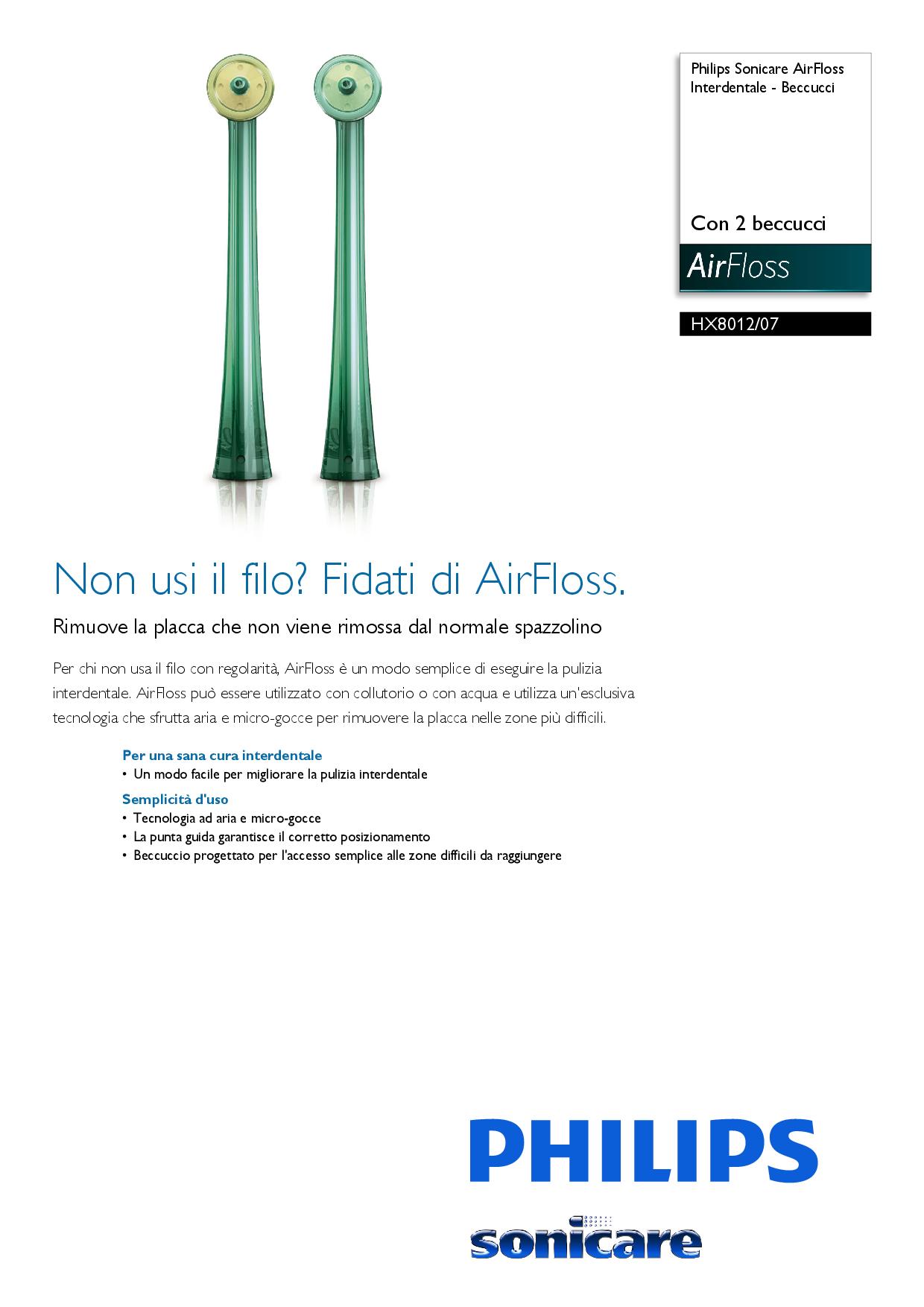 PHILIPS HX8012 - Beccucci di Ricambio per Airfloss 2Pezzi