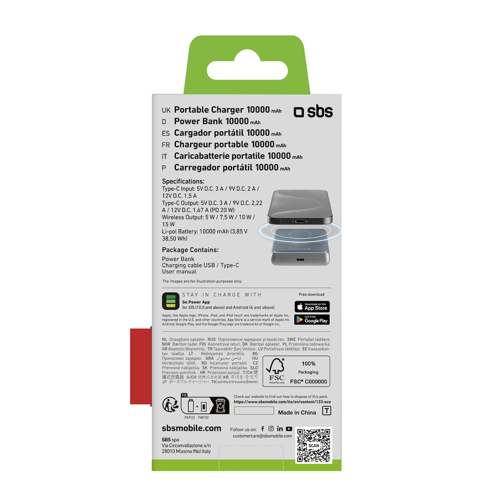 SBS TEBB10000MAGSLIM - Power Bank 10000mAh Mag Slim