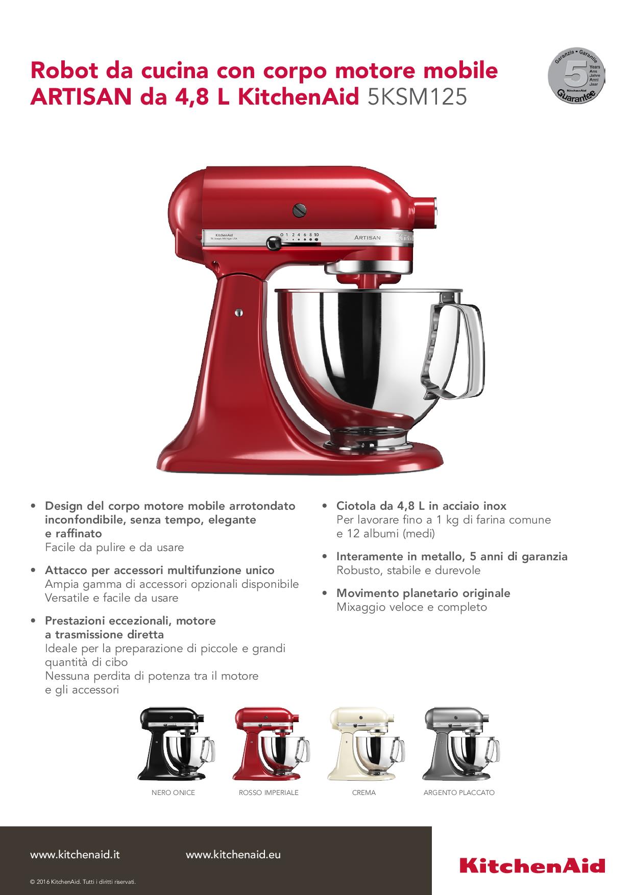 KITCHENAID 5KSM125EFL - Küchenmaschine  300W 4.8L