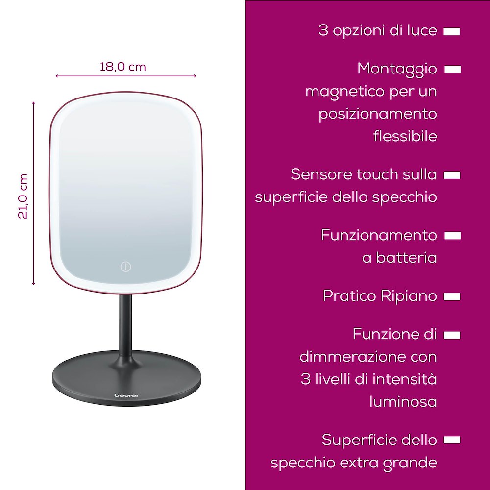 BEURER BS47LTDED2025 - Wiederaufladbarer LED Spiegel