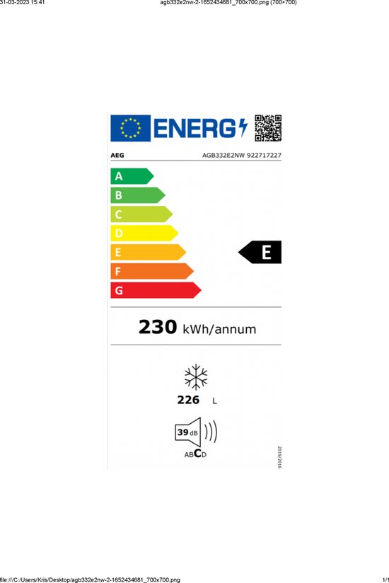 AEG 922717227 - Gefrierschrank 60cm 226L