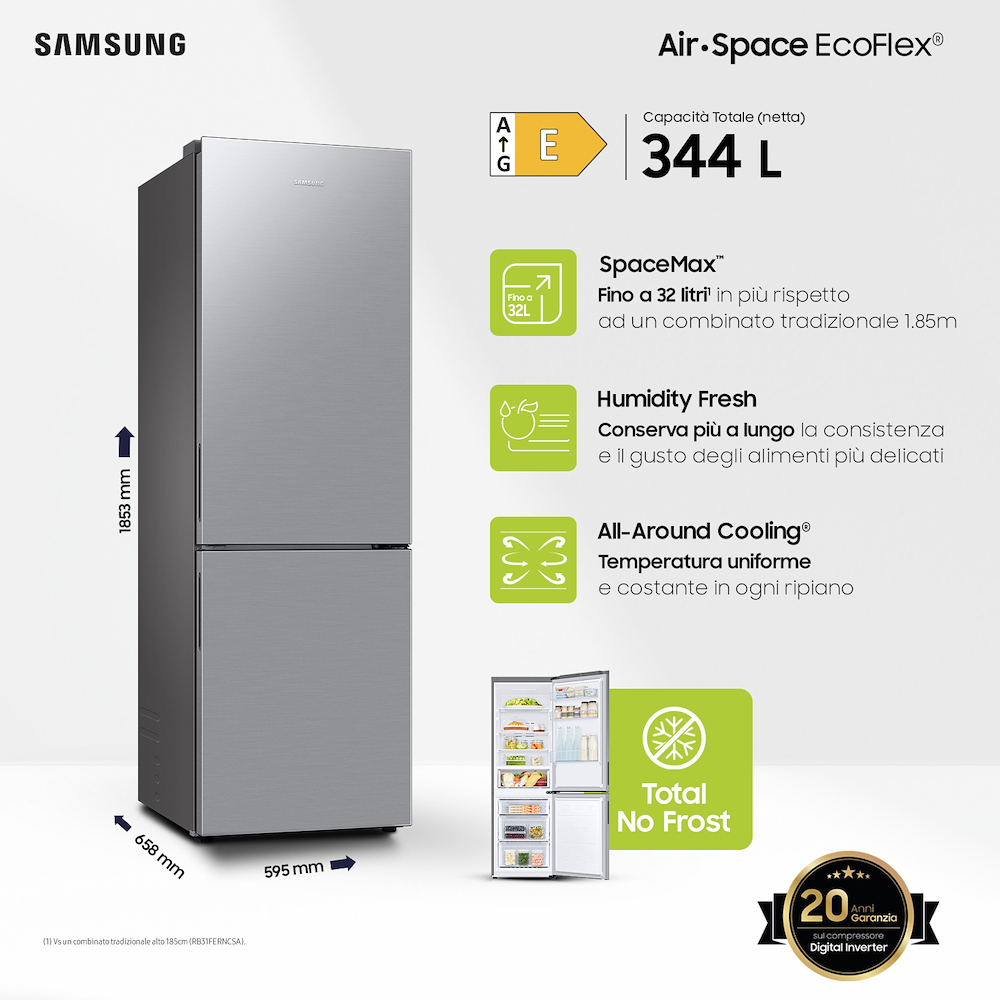SAMSUNG RB33B610ESA - Frigorifero Combinato No Frost Ecoflex