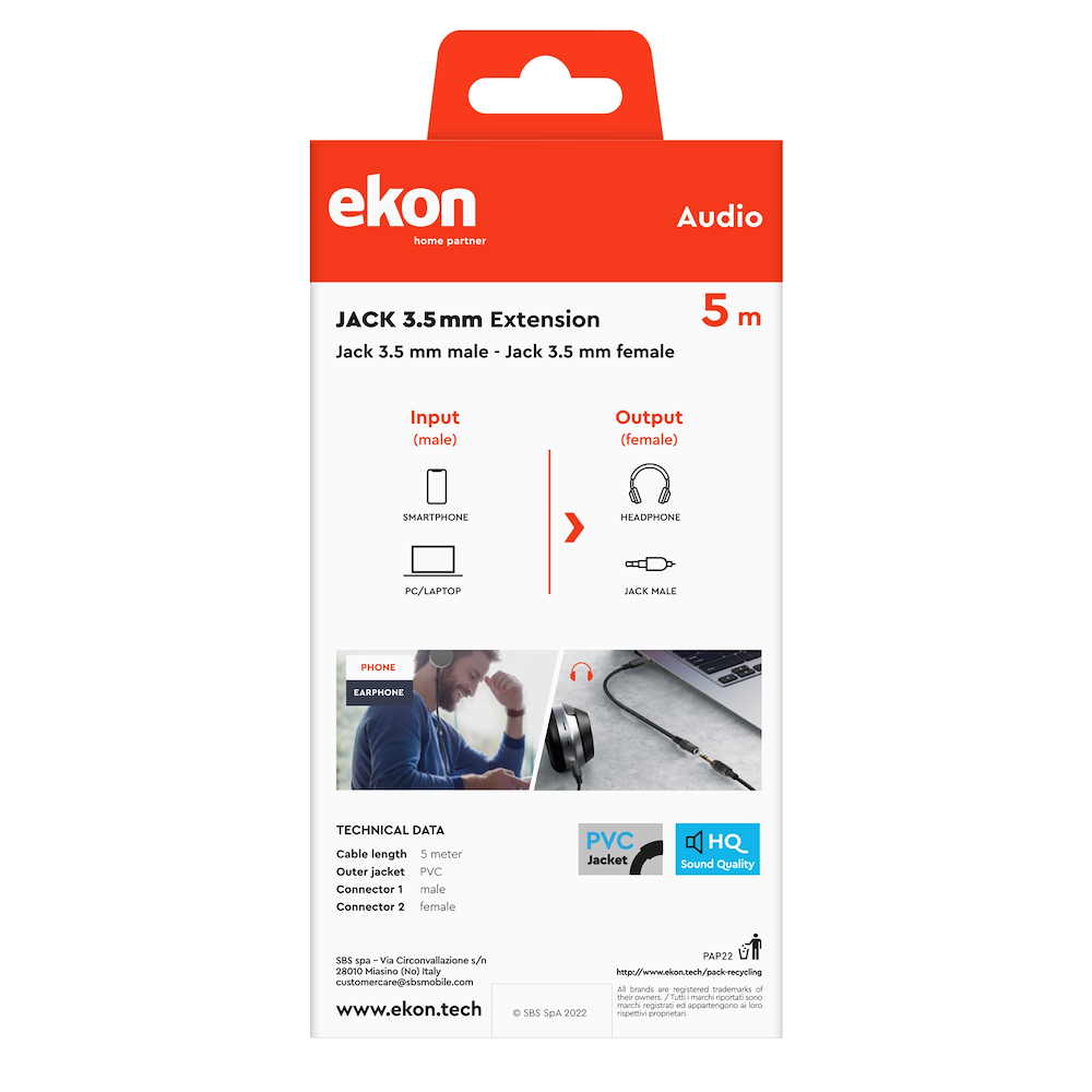 EKON ECAJACK50MFK - Cavo audio jack 3.5mm 5m