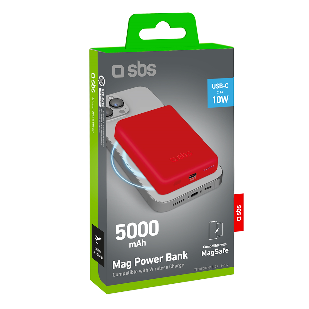 SBS TEBB5000MAG1CR - Powerbank Magsafe 5000mAh Rosso