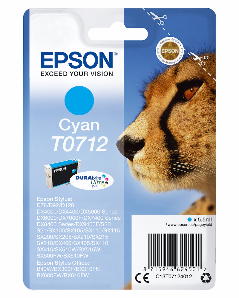EPSON C13T07124022 - C13T07124022 0075339 CART.INK-JET CIANO GHEPARDO SECURITY BLISTER T0712