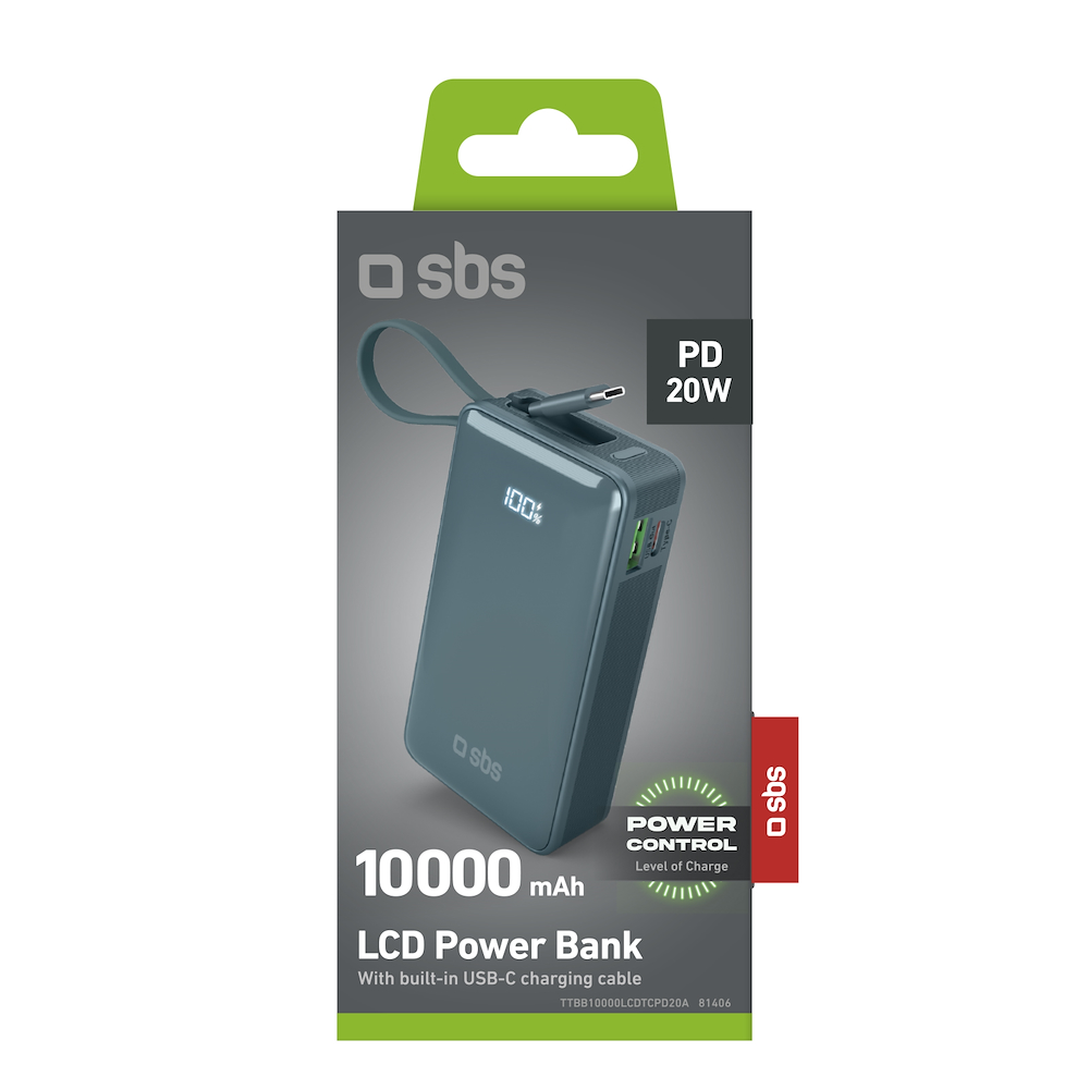 SBS TTBB10000LCDTCPD20A - Power Bank 10000mAh con display