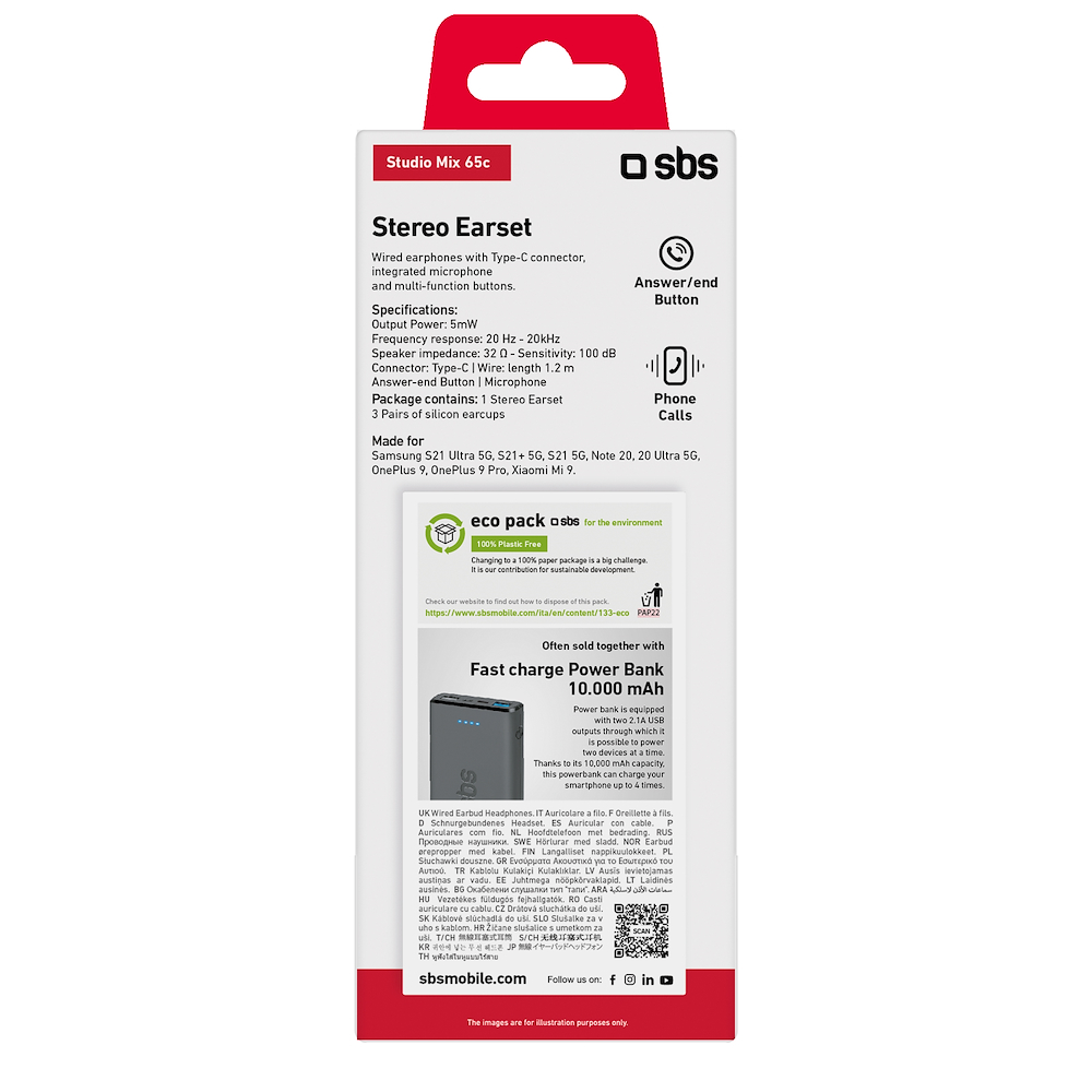 SBS TEEARTYCMIX65G - Auricolari in-ear USB-C con microfono